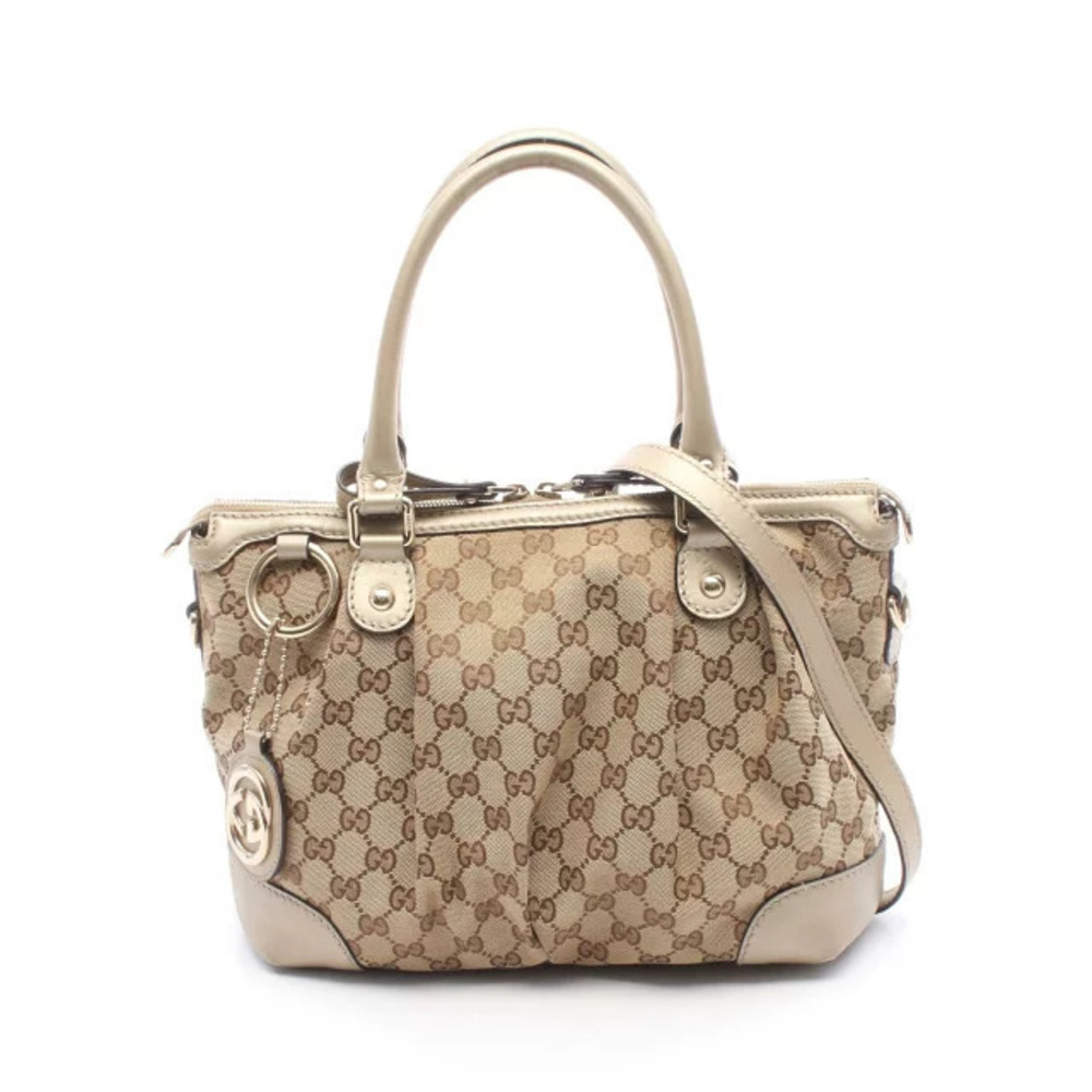 Gucci Sukey GG Canvas Handbag Leather Beige Cream Brown Gold